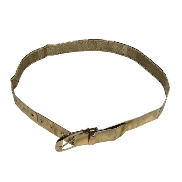 Women's Gold Metallic Adjustable Belt Modern Rectangular Design Polished Buckle - Picture 7 of 12